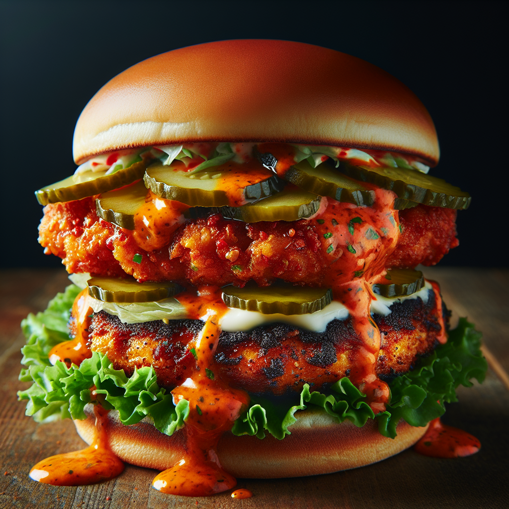 Spicy chicken burger with crispy lettuce