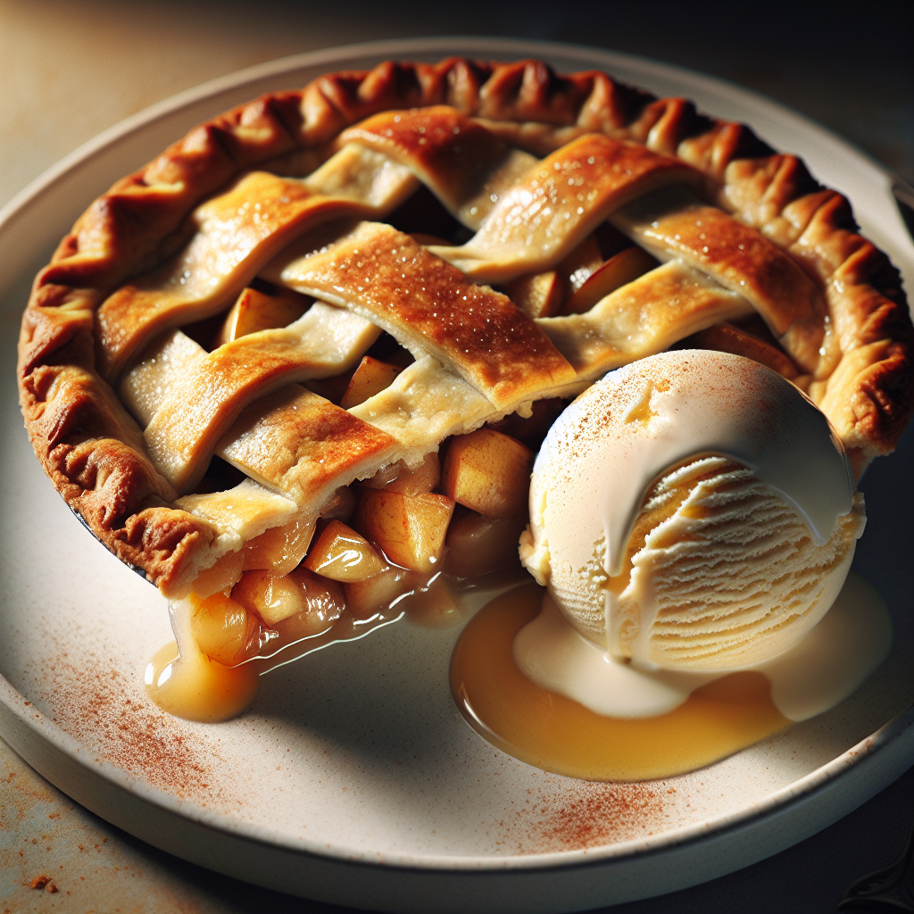 Warm apple pie with vanilla ice cream